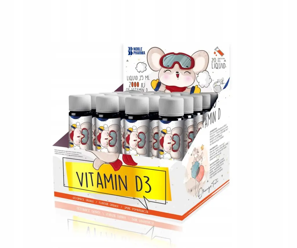 WITAMINA D3 DLA DZIECI 2000 IU LEPSZE SAMOPOCZUCIE 20 FIOLEK POMARAŃCZA